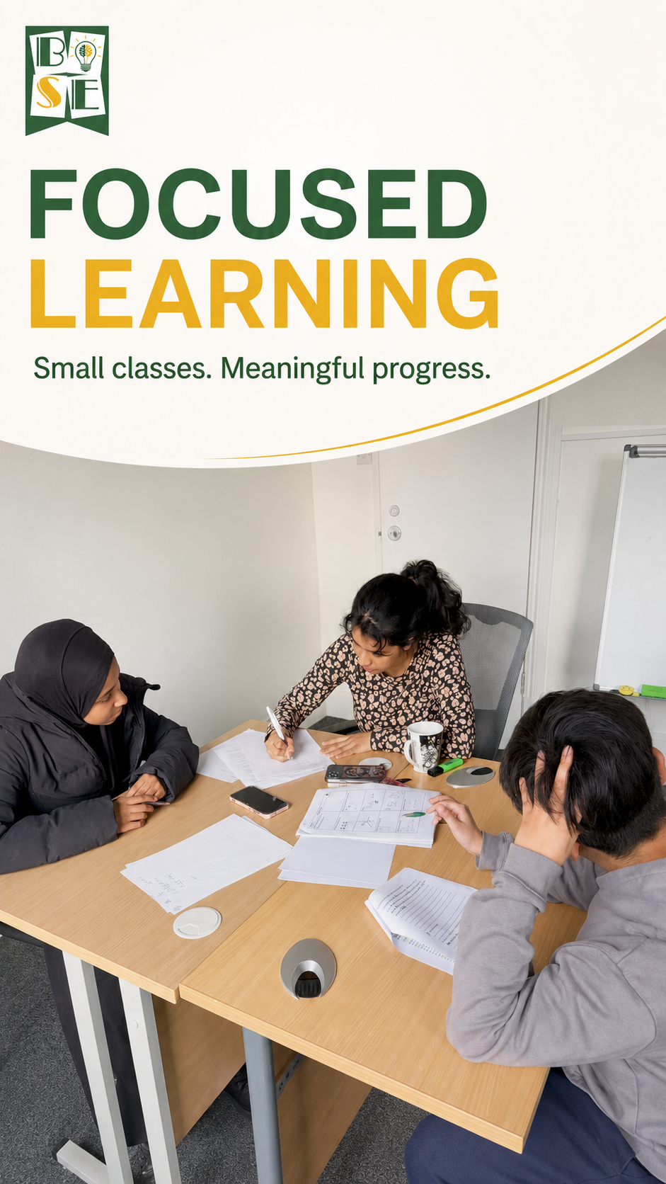 Learners working together during a focused BSE tuition session