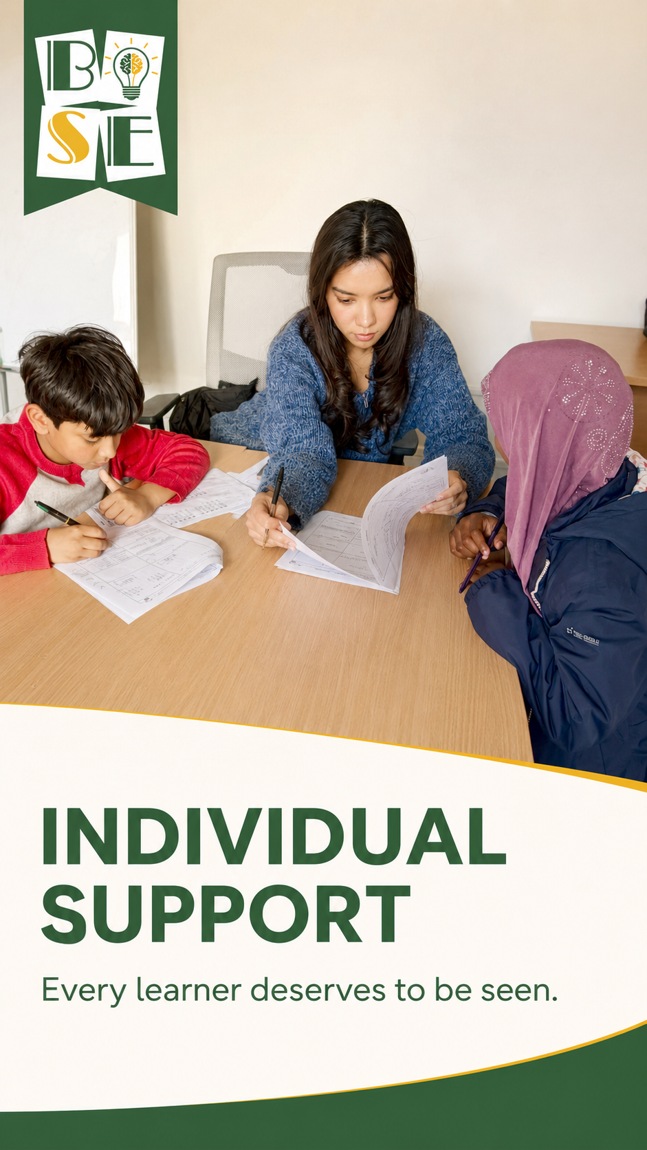 A BSE tutor supporting learners in a small tuition class